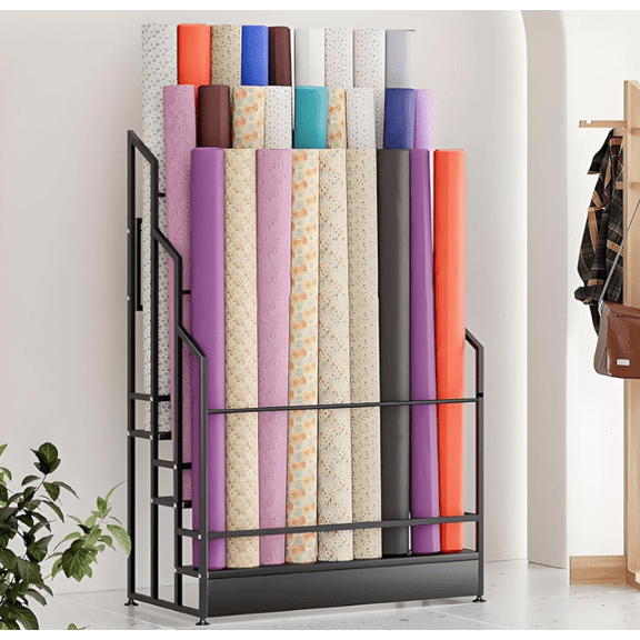 Qiyester 3 Tier Fabric Roll Storage Rack Heavy Duty Metal Storage Rack with Adjustable Legs for Curtains, Wallpaper, Umbrellas