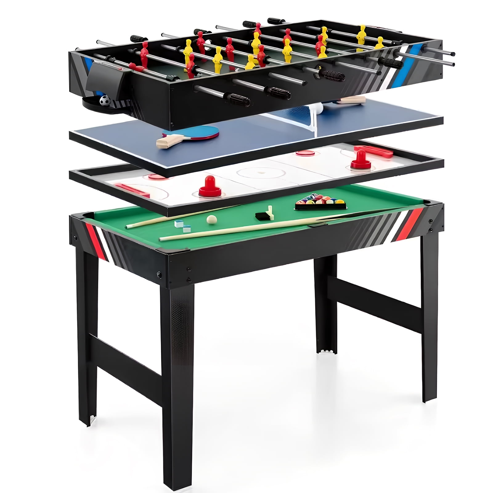 Qiyester 4-in-1 Multifunctional Game Table, Billiards, Soccer, Ice Hockey, Table Tennis Table, Suitable for Interactive Games with Family and Friends