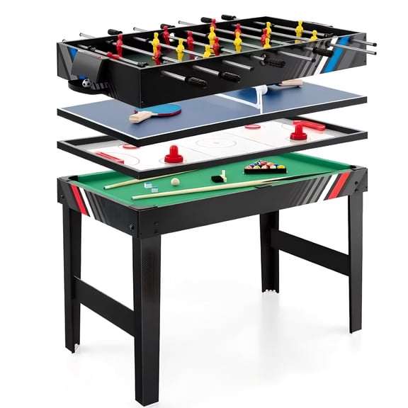 Qiyester 4-in-1 Multifunctional Game Table, Billiards, Soccer, Ice Hockey, Table Tennis Table, Suitable for Interactive Games with Family and Friends