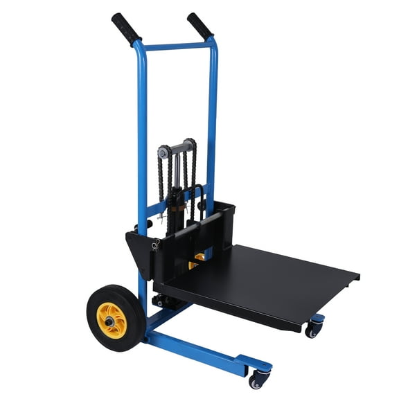 Qiyester 450 Lbs Foldable Hydraulic Material Lift Dolly 2 Universal Wheels Manual Forklift Material Stacker for Construction Warehousing And Diy Projects