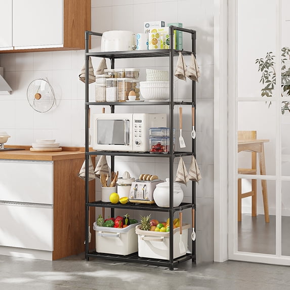 Qiyester 5 Tier Storage Shelves Adjustable Storage Shelf Heavy Duty Standing Shelf 66 Lbs Capacity for Kitchen Pantry Closet Bathroom Laundry Garage, Black