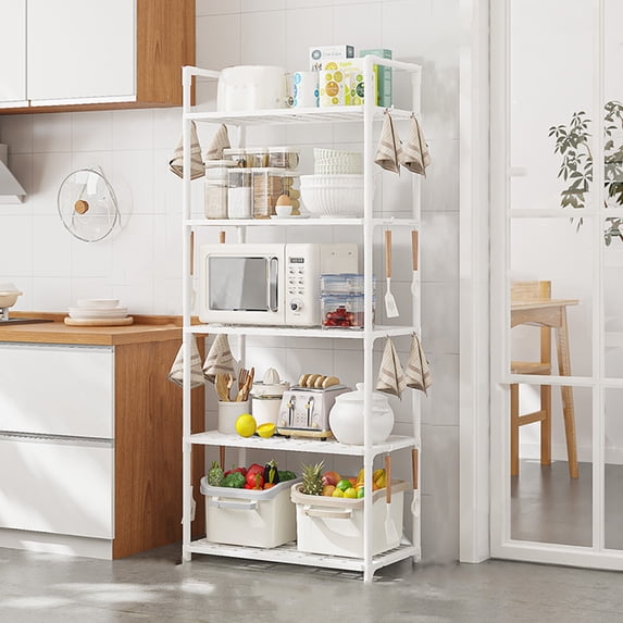 Qiyester 5 Tier Storage Shelves Adjustable Storage Shelf Heavy Duty Standing Shelf 66 Lbs Capacity for Kitchen Pantry Closet Bathroom Laundry Garage, White