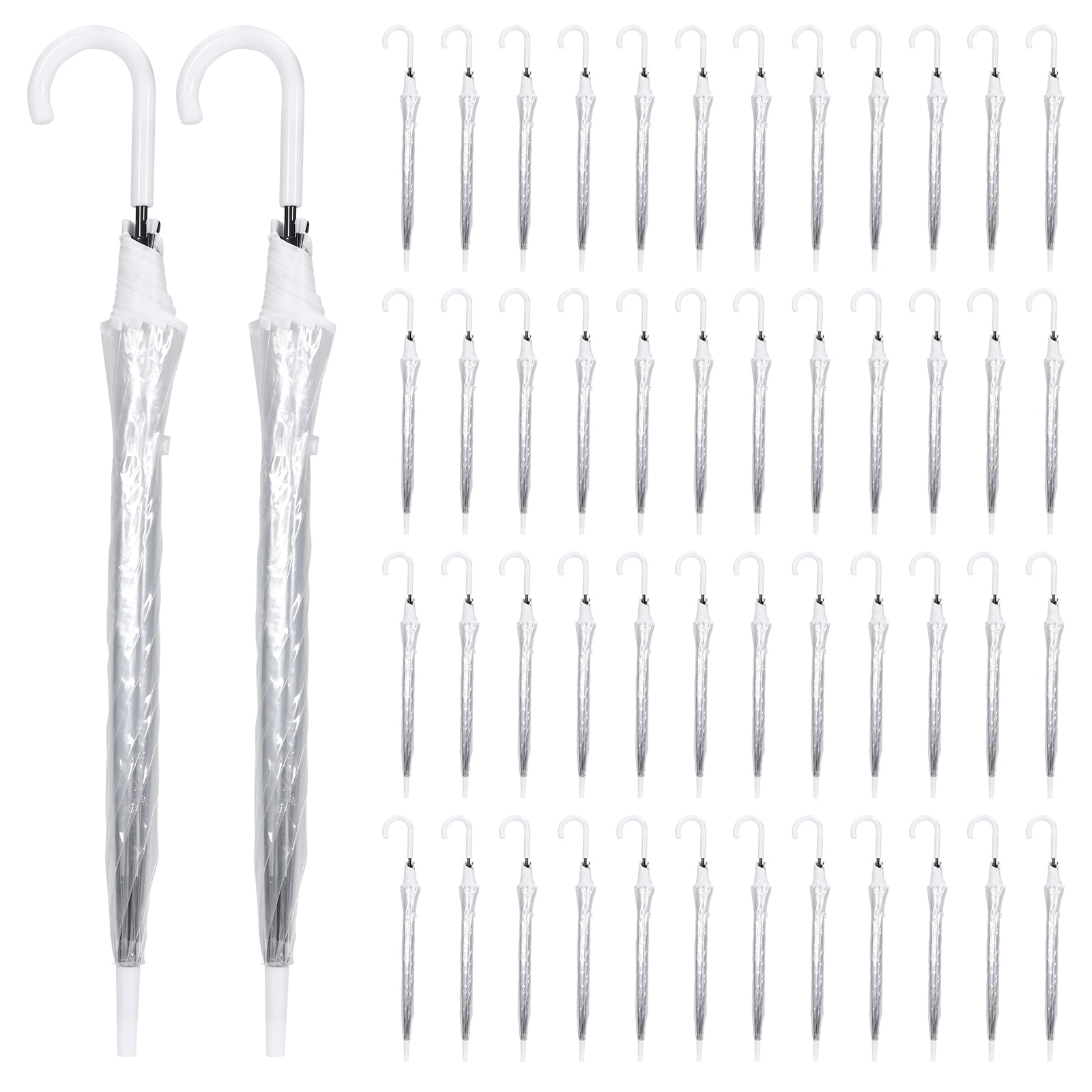 Qiyester 50-Pack Wedding Stick Umbrellas with J Hook Handle Auto Open Clear Umbrellas Bulk for Wedding Bride Groom Photography Golf Outdoor
