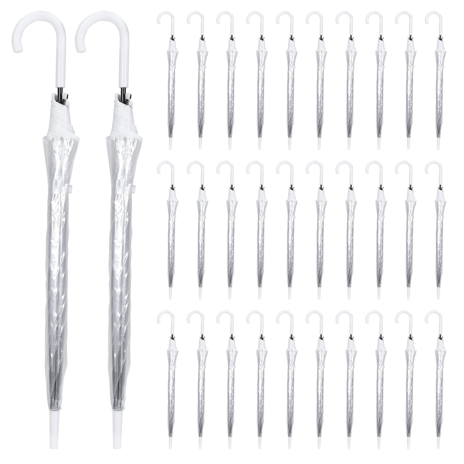 Qiyester 32-Pack Wedding Stick Umbrellas with J Hook Handle Auto Open Clear Umbrellas Bulk for Wedding Bride Groom Photography Golf Outdoor