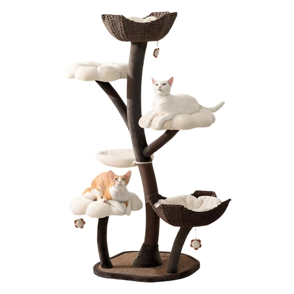 Qiyester 59In Flower Shaped Cats Tree with Scratching Posts Unique Nest Jumping Platform Tower Dtachable Multi Level Pets Furniture for Large & Multi-cat Homes