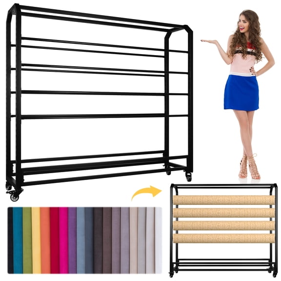 Qiyester 66.9in Double-sided Fabric Display Rack, Textile Fabric Display Storage Rack with 8 Thickened Crossbars, Adjustable Layer Spacing, and Wheels, Suitable for Fabric Display