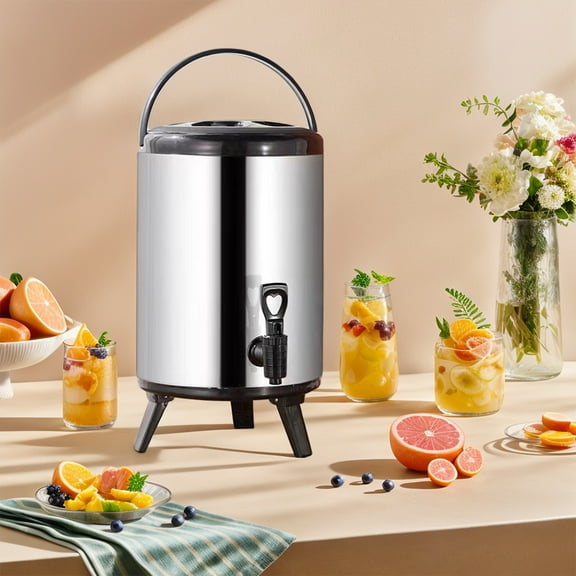 Qiyester 6L Stainless Steel Beverage Dispenser, Spiral Double-Layer Insulated Barrel with Faucet for Milk, Tea, Coffee, Juice, Suitable for Family Gatherings
