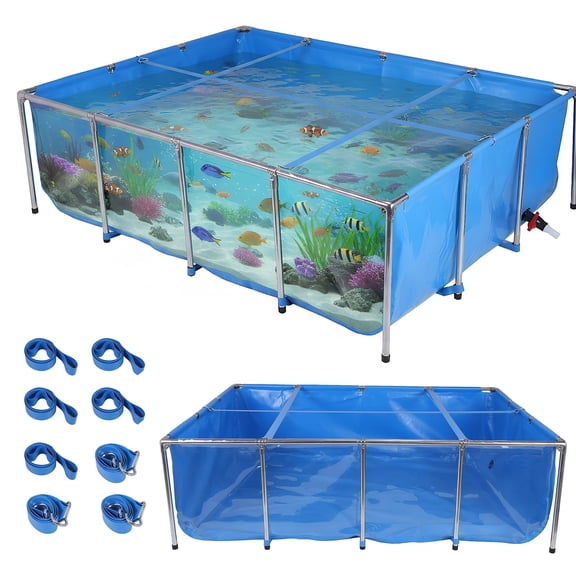 Qiyester 880 Gallon Foldable Outdoor Fish Pond with Transparent Viewing Panel, Koi Goldfish Breeding Pool for Garden Decoration & Fish Raising