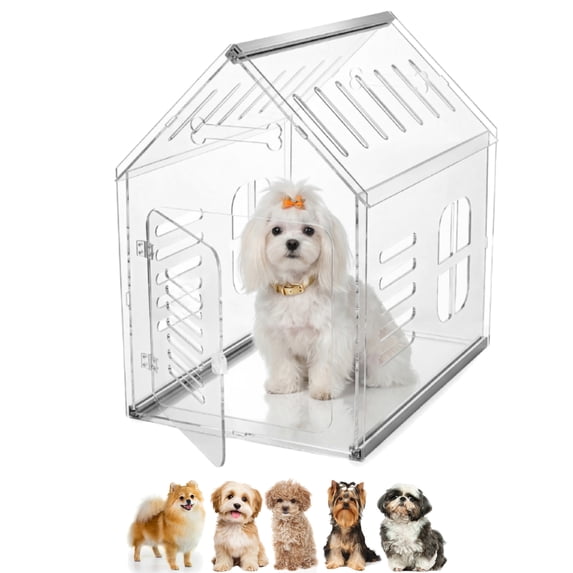 Qiyester Acrylic Dog House Clear Pet Nest Kennel Kitten Crate Lockable Breathable for Most Small Dogs Cats Pets