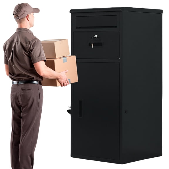 Qiyester Anti-theft Package Delivery Box with Lock Outdoor Mailboxes Lockable Drop Box Waterproof Rustproof for Home Office Packages Deliveries (Black)