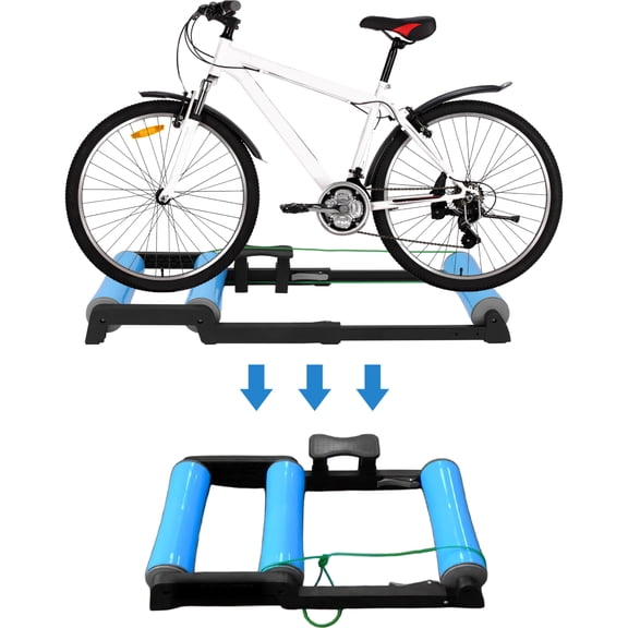 Qiyester Bike Rollers Trainer Silent Adjustable Foldable Aluminum Alloy Cycling Bicycle Trainers Retractable Detachable Fitness Resistance Stationary Frame for Indoor Training