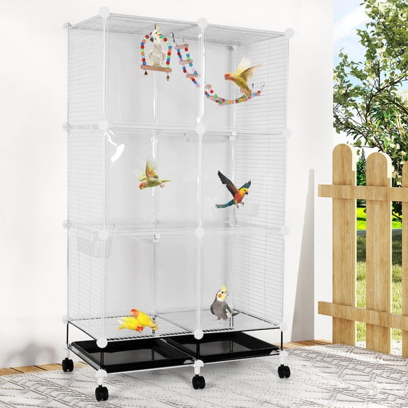Qiyester Bird Cages Portable Large Metal Birdcage with Wheels Food Water Bowls for Parakeet, Lovebirds, Ringneck, Cockatiels (White)