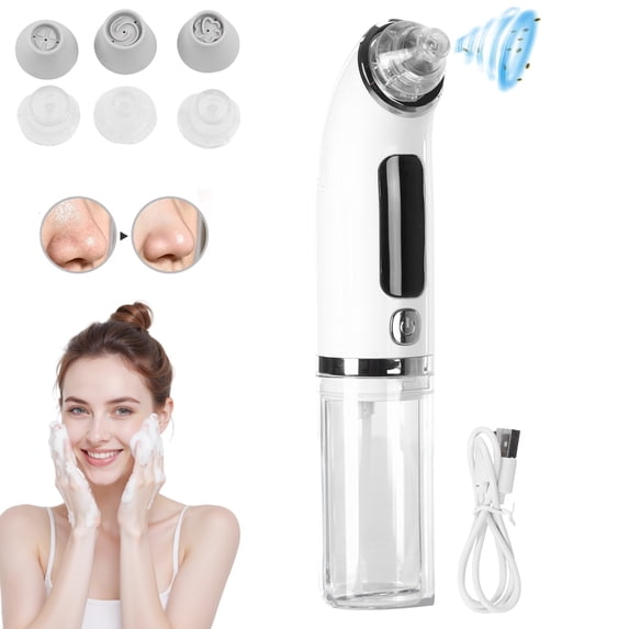 Qiyester Blackhead Remover Vacuum Rechargeable Facials Pore Cleaner with Water Chamber 6 Suction Heads & 4 Levels for Face Nose T-Zone