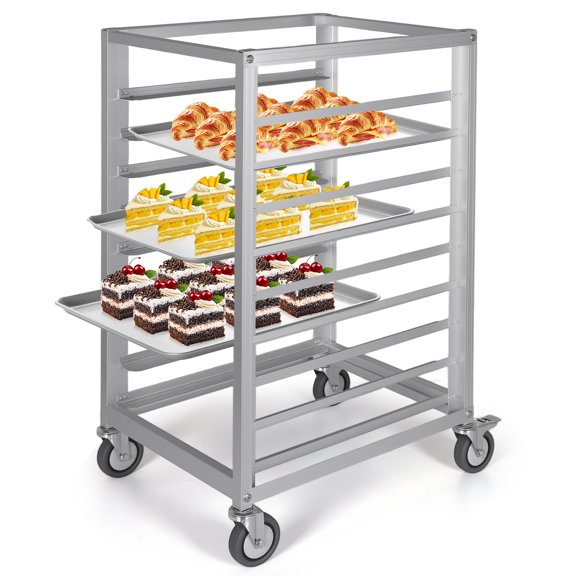 Qiyester Bun Pan Rack 9-Tier Commercial Bakery Cooling Racks with Brake Wheels Aluminum Racking Trolley Storage for Kitchen Home, Bread Baking Equipment