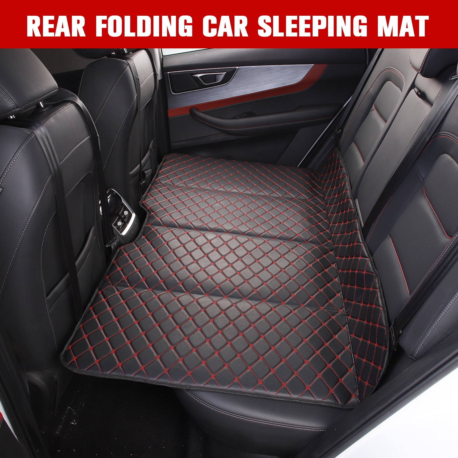 Qiyester Car Rear Mattress Non Inflatable Foldable Portable Bed Backseat Travel Camping Sleep Gear with Elastic Straps