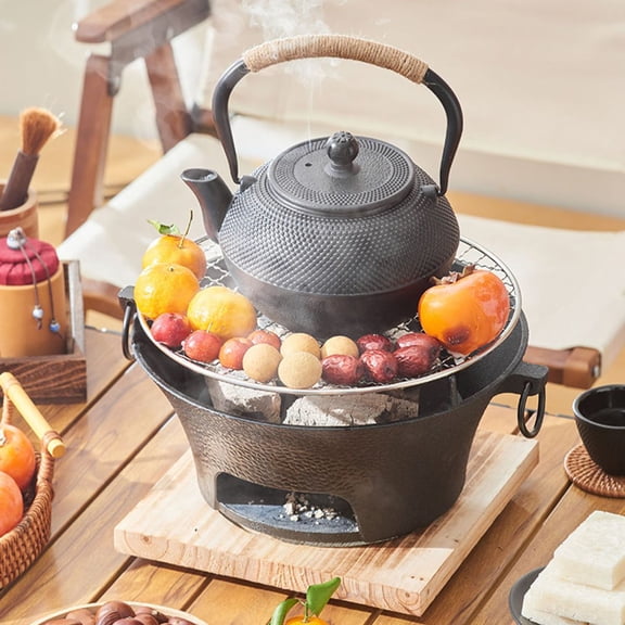 Qiyester Cast Iron Charcoal Grill, Round Portable Outdoor Grill, Suitable for Picnics, Backyard BBQ Parties, Black