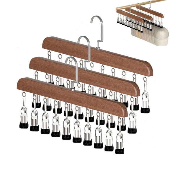 Qiyester Closet Organizer with 10 Clips 360° Rotating Space Saving Hanging Hat Scarf Clothespins Rack (Vintage 3pcs)