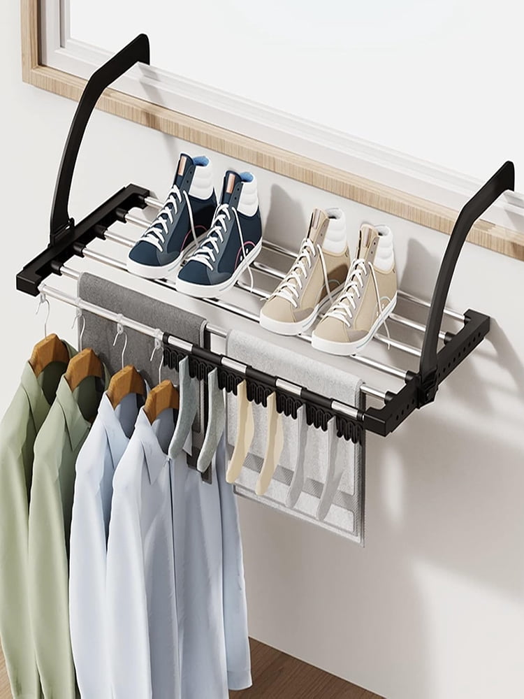 Window Sill Drying Rack Qiyester Clothes Drying Rack Foldable Laundry Towel Airer with Sock ...