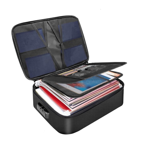 Qiyester Document Organizer Portable Waterproof Fireproof File Box with Handle Lock for Important Documents,Passport,Certificates