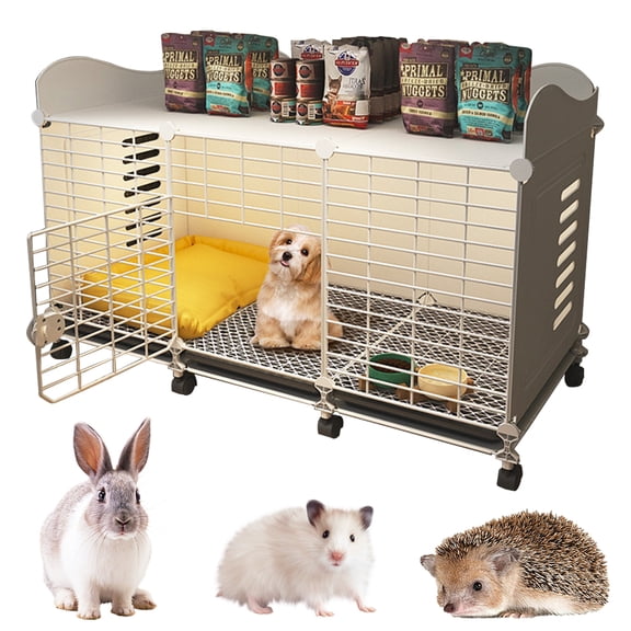 Qiyester Dog Crate Dog Indoor Pet Kennel Nest End Table with Wheels & Pull-Out Tray for Large Medium Small Dogs