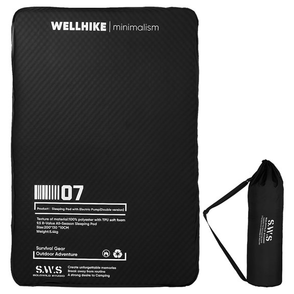 Qiyester Double Portable Camping Inflatable Pad with Built-in Pump Compact Camping Air Mattress Automatic Inflatable Mat for Outdoor Backpacking Hiking Beach