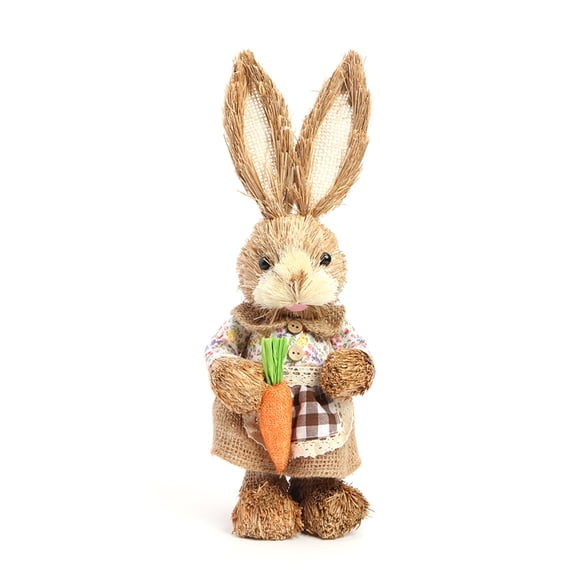 Qiyester Easter Handmade Bunny Ornament, Simulated Straw Easter Bunny Decoration, Suitable for Indoor Gardens and Farmhouses, Brown