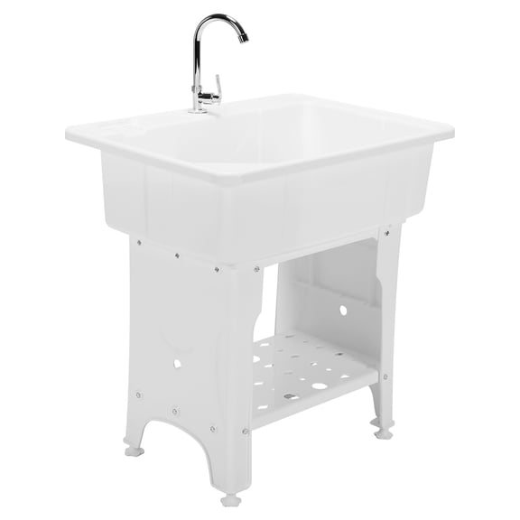 Qiyester Freestanding Utility Sink Plastic Wash Basin W/ Washboard & Faucet Laundry Pool