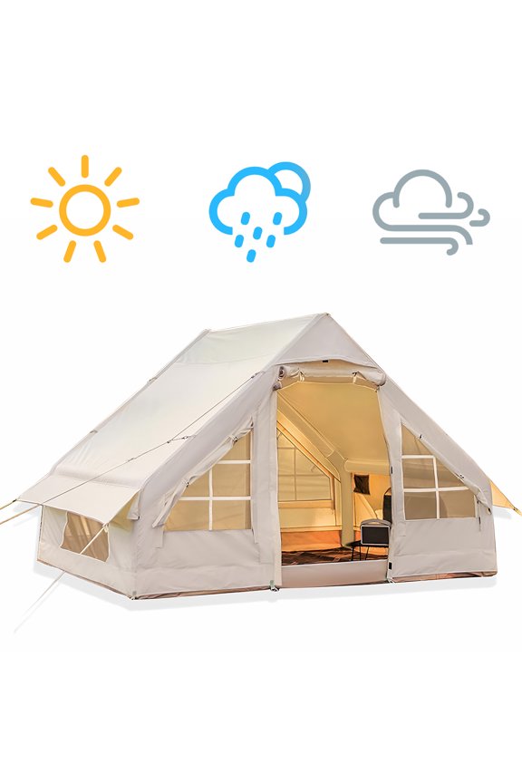 Inflatable Tents Easy Setup Waterproof Air Glamping Tents House Breathable UV-Protection with Hand Pump Stove Jack & Mesh Windows Storage Bags for Camping 4-6 Person