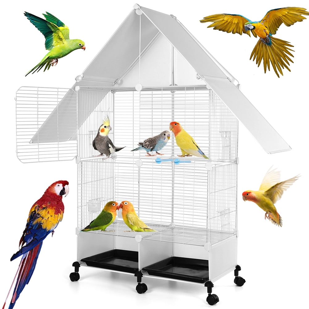 Qiyester Large Iron Parrot Cage, Double-Layer Small Door, Anti-Escape ...