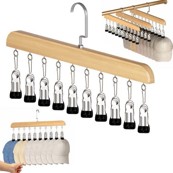 Qiyester Legging Organizer with 360° Rotating Hook Portable Space Saving Jeans Skirts Socks Pant Hats Hangers with Clips (Wood)