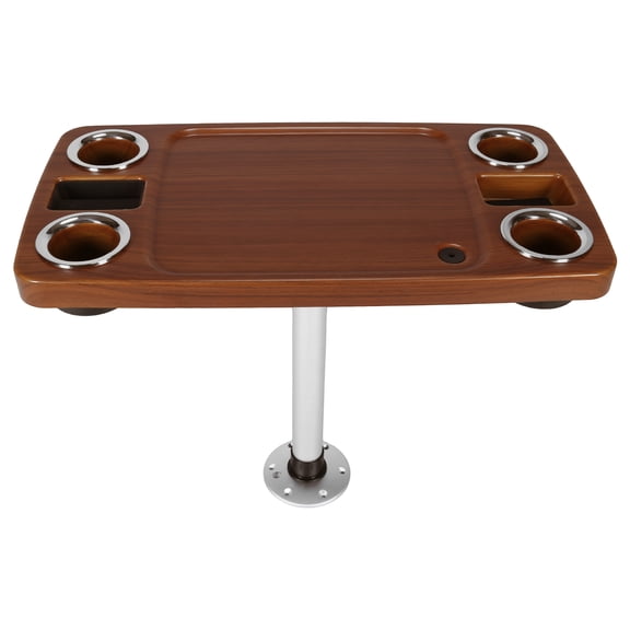 Qiyester Marine Rv Outdoor Boat Tea Table 4 Drink Holders 2 Phone Stands 34X18 Inch Utility Boat Bar Organizer Table Plastic Ship Accessories
