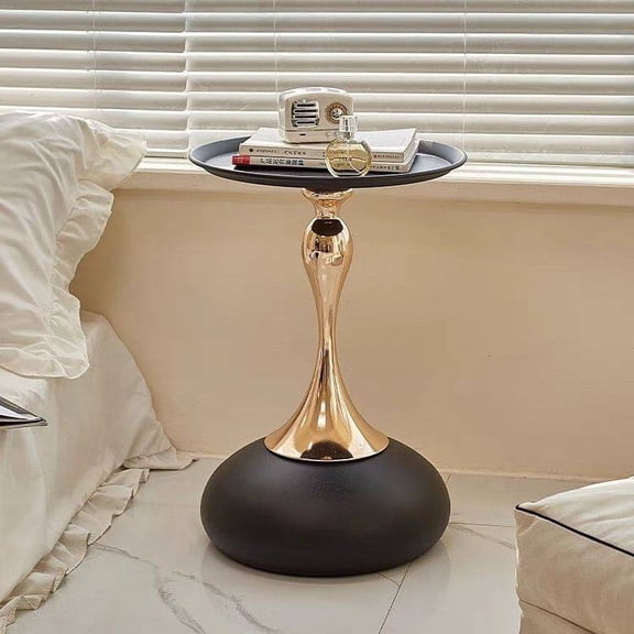 Qiyester Modern Black Round Coffee Table, Large Capacity, Wear-Resistant Metal Base, Corner Low-profile Table, Suitable for Living Room Décor.