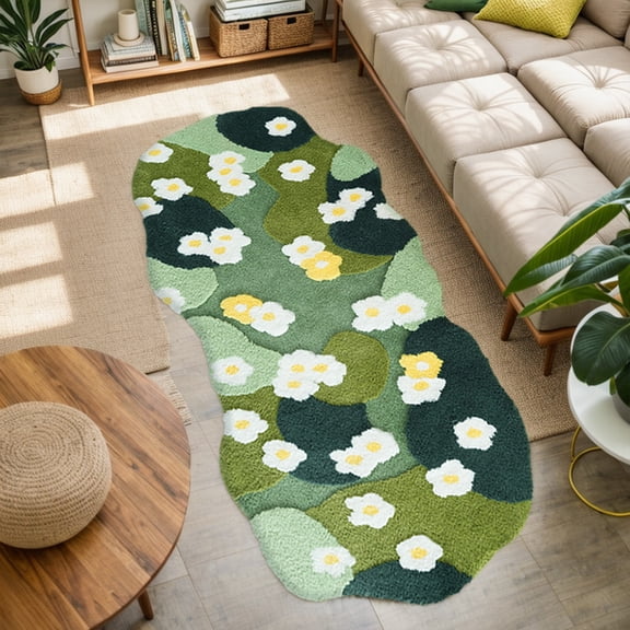 Qiyester Nordic 3D Lawn Moss Rug, Fluffy Green Forest Irregular Mat, Soft Three-Dimensional Flocked Bedroom Rug Suitable for Bedroom, Living Room, Hallway(160x90cm)