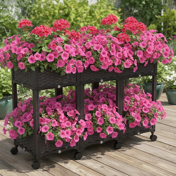 Qiyester Outdoor Elevated Planter - Thickened Balcony Vegetable Pots, Rooftop Rectangular Flower Boxes with Wheels, Suitable for Outdoor Plants (B)