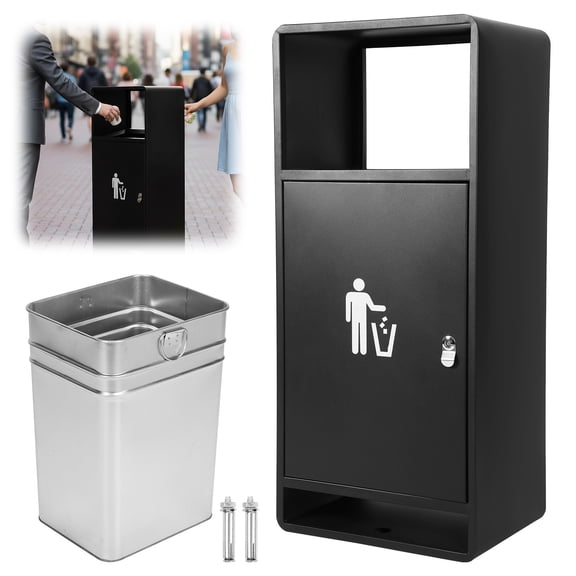 Qiyester Outdoor Stainless Steel Trash Can, Large Capacity with Ashtray, Lockable Design, Suitable for Indoor and Outdoor Use