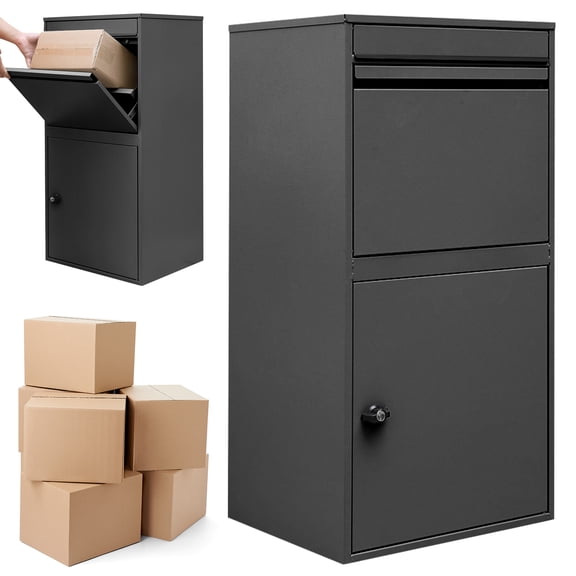 Qiyester Package Delivery Box Metal Parcel Drop Cabinets with Lock Waterproof Anti-Theft Storage for Outside Curbside, House, Office, Yard Black 35inch