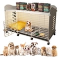 thumbnail image 1 of Qiyester Pet Cage - Indoor Pet Dog Bed Side Table with Wheeled Tray, Top Storage Suitable for Small/Medium/Large Dogs, 1 of 10