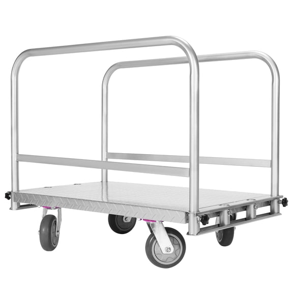 Qiyester Platform Trucks with 4 Swivel Casters Panel Cart 2500lbs Capacity Flatbed Cart 36x24inch Steel Board with 3 Side Handrails for Handling Wall Panels