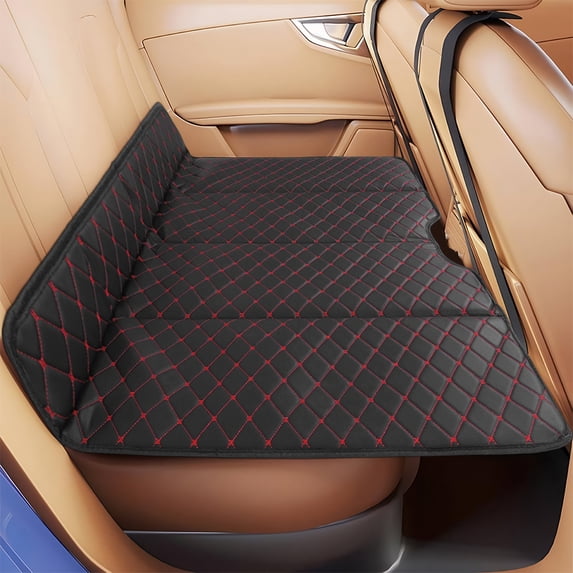 Qiyester Portable Car Folding Mattress, Thickened PU Leather Foldable Universal Backseat Sleeping Mat, Non-Inflatable Travel Camping Bed Suitable for Car Travel