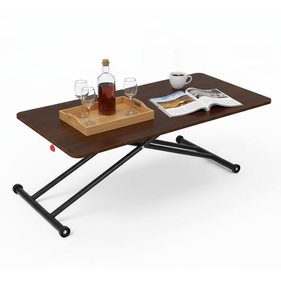 Qiyester Rectangular Coffee Table Height Adjustable Wooden Folding Dining Table with Rollers Portable Floor Desk for Small Spaces Dining/living Room