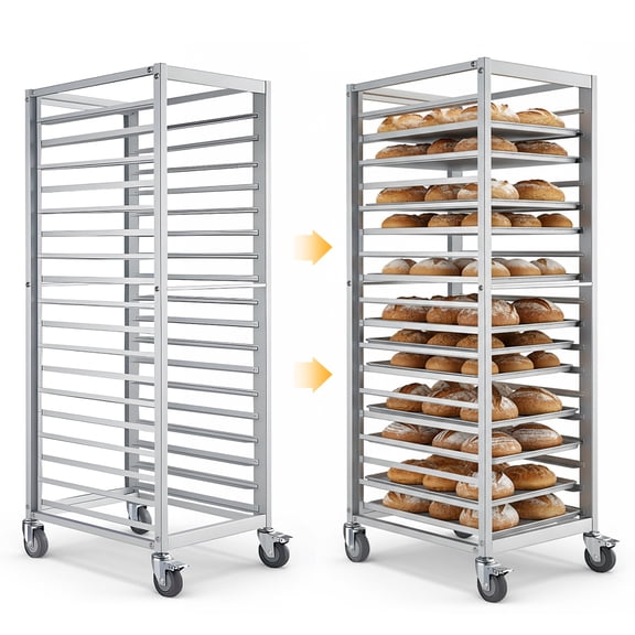 Qiyester Sheet Pan Rack 18 Tier Bakery Cooling Carts Trolley Storage with Wheels& Door for Home Kitchen, Restaurant, Party