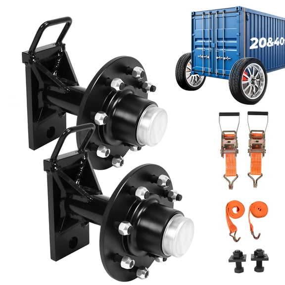 Qiyester Shipping Container Wheels 2 Pack 8-Lug Portable Metal Wheels Kit Shipping Axle with Ratchet Tie Strap Moves 20-40 ft. Marine Containers