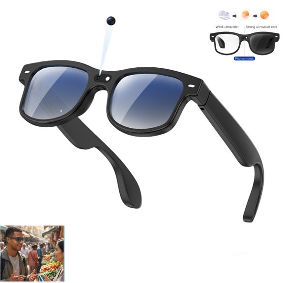 Qiyester Smart AI Glasses Wireless Bluetooth Real-time Translation with 8MP HD Camera 160 Languages Photochromic Lens Sports/Travel/Drive/Busniess