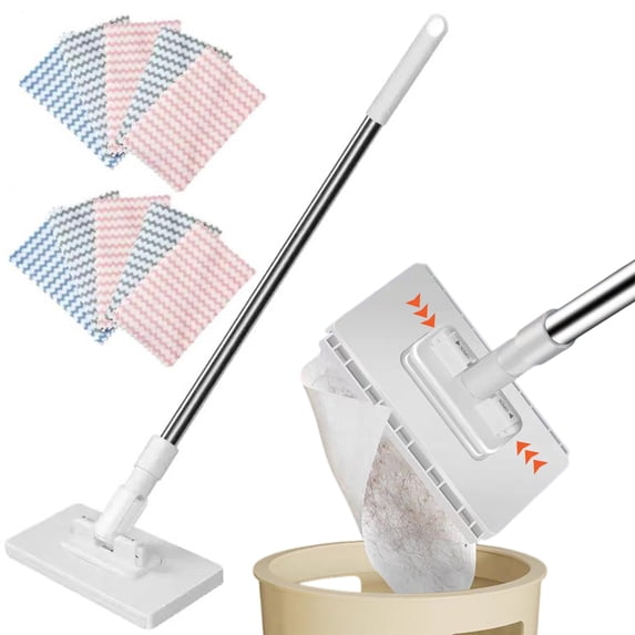 Qiyester Snap Grip Mini Mop One-click Cloth Change Disposable Dust Mop ,1 Mop 10 Cloth