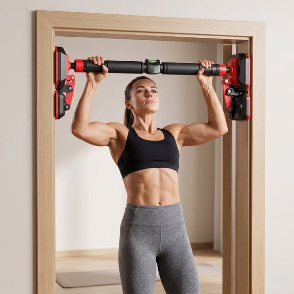 Qiyester Steel Doorway Pull Up Bar No Drill Adjustable Width 37 to 55 Inch Comfort Grip Upper Body Workout Fitness Equipment for Adults