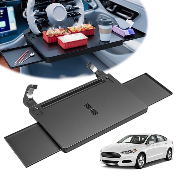 Qiyester Steering Wheel Tray Car Hanging Desk with Phone Holder Dual Slide-Out Trays for Eating Work