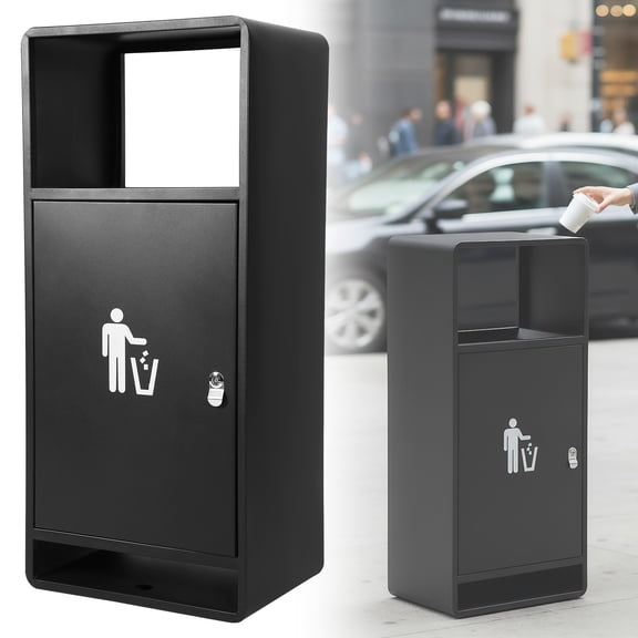 Qiyester Trash Can with Lid Waterproof Steel Garbage Bin Waste Container with Locking Door Removable Inner Bucket Scratch-resistant Bases Black (11 Gallon)