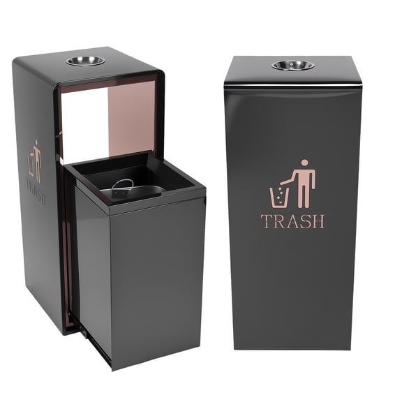 Qiyester Trash Can Stainless Steel Waste Container Large Capacity Garbage Bin with Lid Ashtray Removable Inner Bucket Indoor and Outdoor Use