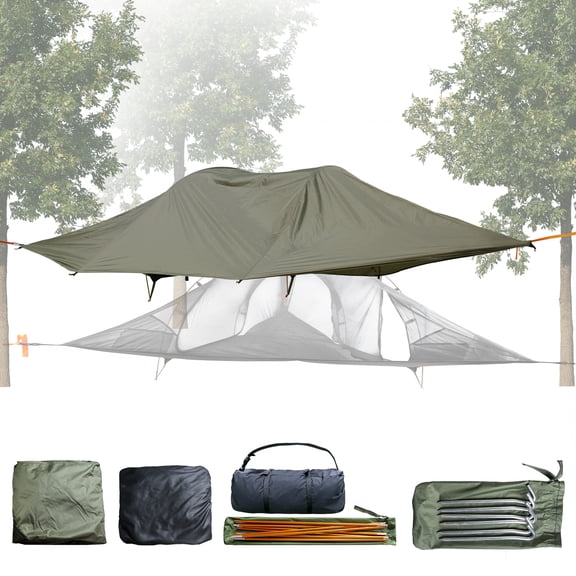 Qiyester Triangle Hammock Tent, Outdoor Camping Double Hanging Tree Tent Hammock, Rainproof and Mosquito-proof, 660 lbs Load Capacity, Suitable for Outdoor Travel and Camping