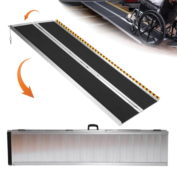 Qiyester Wheelchair Ramp 7 ft Folding Portable Aluminum Handicap Ramps with Handle Anti-Slip Tape Reflective Strips for Home, Doorways, Curbs, Steps, Threshold,Front Porch, Entry, Stairs